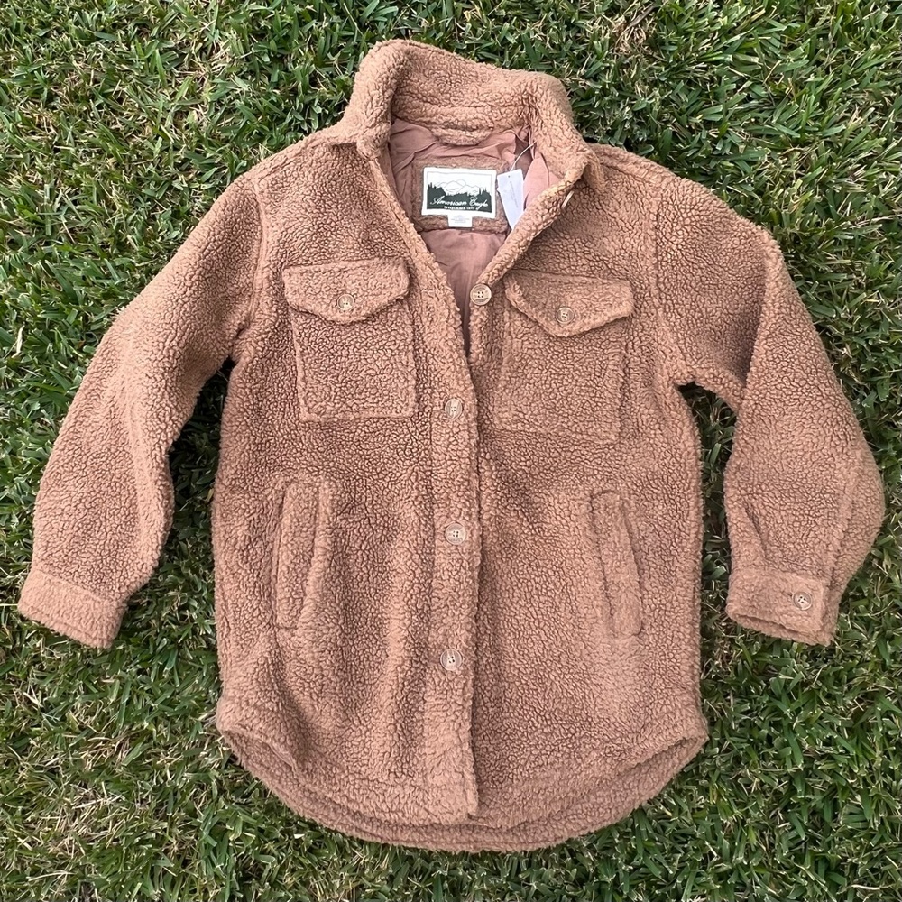 American Eagle Sherpa Shacket Brown Relaxed Oversized Fit NWT